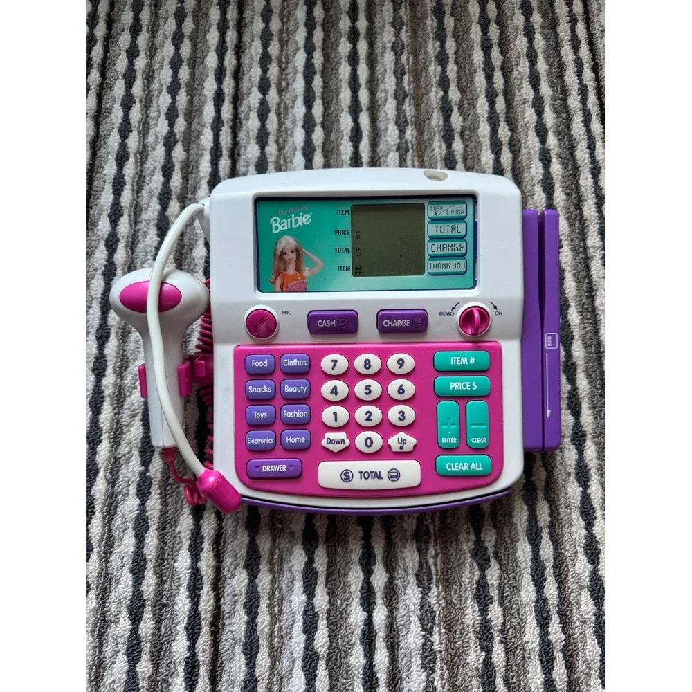 Vintage Barbie Shop With Me Cash Register Electronic Toy Pink Purple Mattel